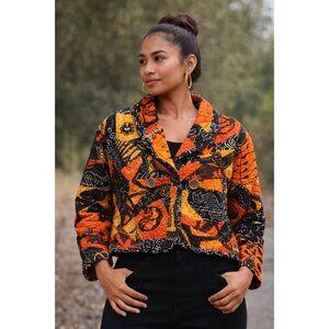 Reversible Handmade Patchwork Quilt Jacket Boho Folk Art Cropped Coat L